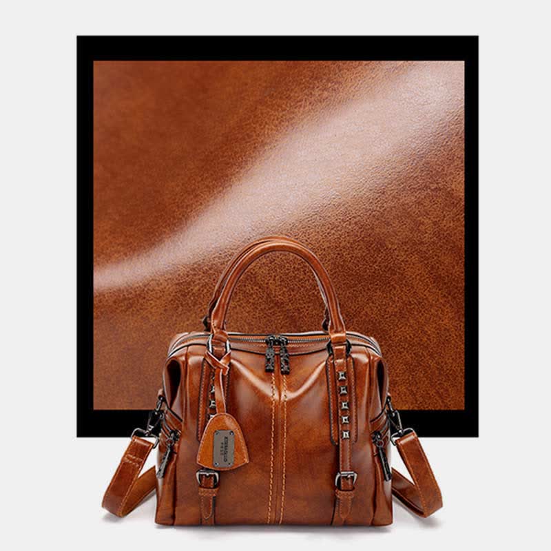 Retro Öl Wachs Leder Nieten Handtasche Tote Satchel Umhängetasche
