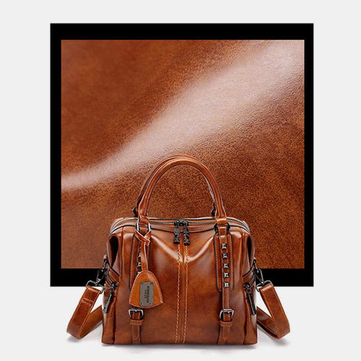 Retro Öl Wachs Leder Nieten Handtasche Tote Satchel Umhängetasche