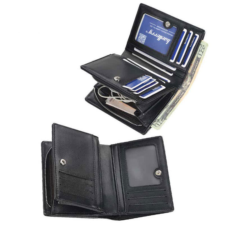 Vordertaschen-Geldbörse für Herren, Ledergeldbörse mit mehreren Fächern und Ausweisfenster