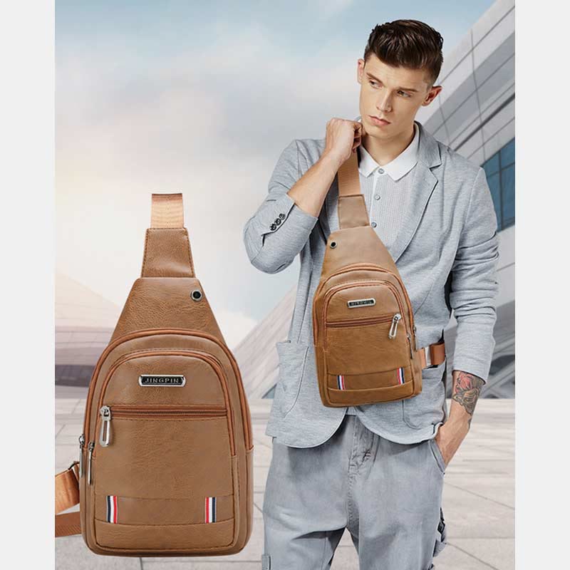 Sling Bag für Herren, wasserdichte Business-Umhängetasche aus braunem Leder