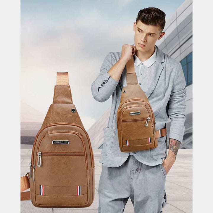 Sling Bag für Herren, wasserdichte Business-Umhängetasche aus braunem Leder
