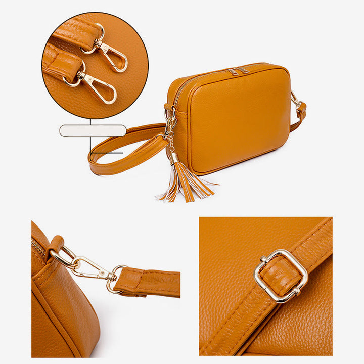Umhängetasche für Damen mit Quaste, einfarbig, lässige Ledertasche