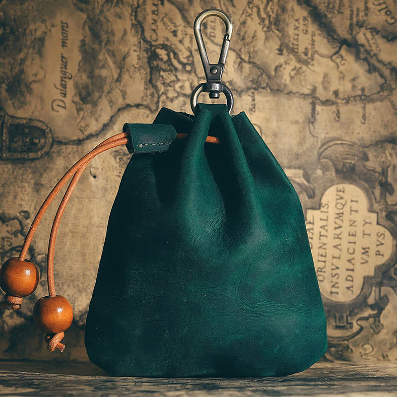 Vintage Münzgeldbörse Echtleder Beutel Brieftasche Kordelzug Aufbewahrungstasche