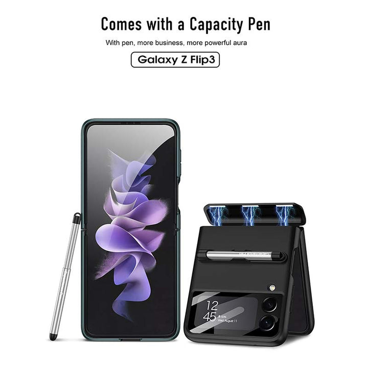 Handyhülle für Galaxy Z Flip 3 mit Stift, Anti-Drop-Scharnierschutz, Telefonabdeckung