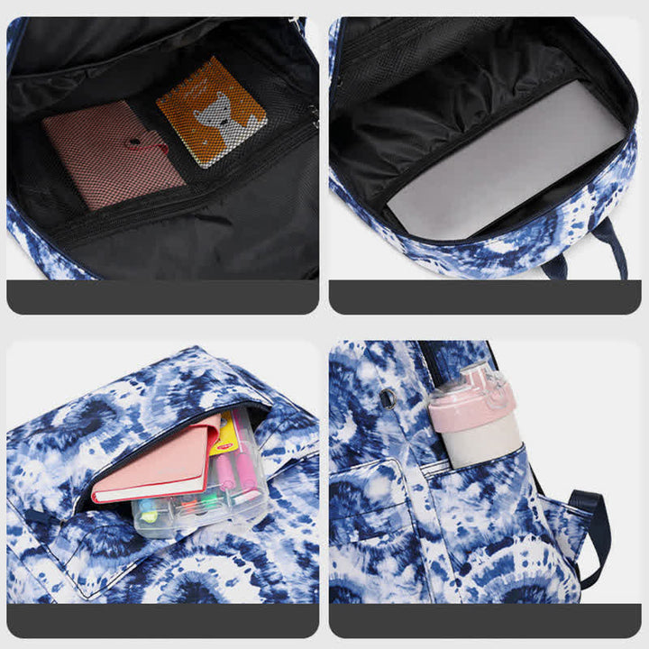 Schulrucksack-Set 3-teilig Batikmuster Mädchen Büchertaschen Lunchtasche Federmäppchen