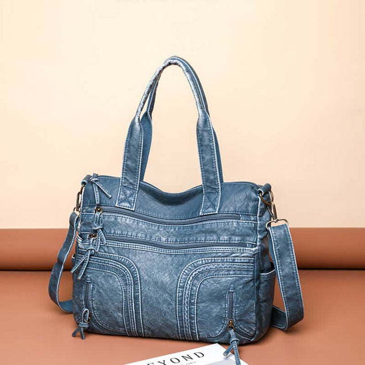 Denim Farbe Tote Handtaschen Große Kapazität Kunstleder Schulter Geldbörse