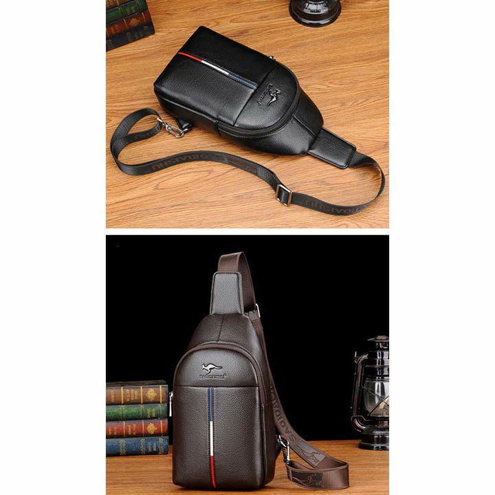 Sling Bag für Herren aus Leder, Ein-Schulter-Rucksack mit USB-Ladeanschluss