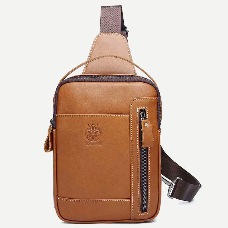 Schultertasche aus echtem Leder für Herren, Vintage-Stil, Umhängetasche, lässiger Wander-Tagesrucksack