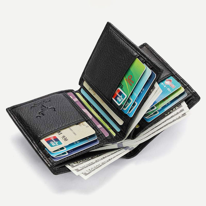 Geldbörse für Herren, Vintage-Leder, mehrere Fächer, drei RFID-Kartenfächer