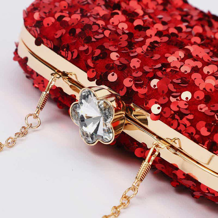 Damen Glitzer Clutch Perlen Pailletten Party Abendtasche mit Umhängegurt
