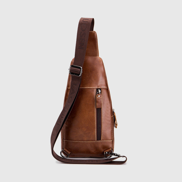 Schultertasche im Vintage-Stil mit mehreren Taschen und Kopfhöreranschluss