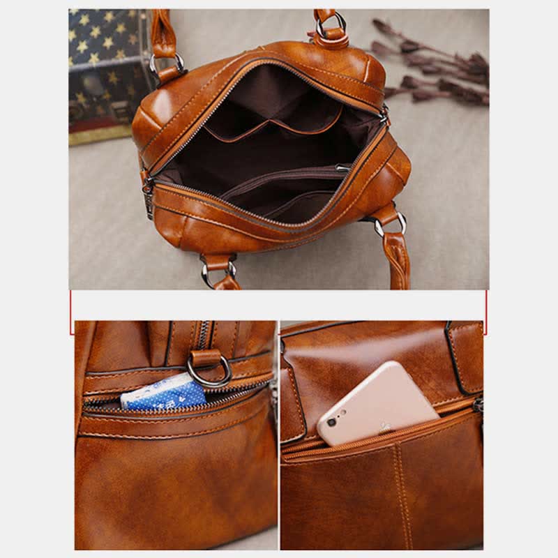 Retro Öl Wachs Leder Nieten Handtasche Tote Satchel Umhängetasche - image 1