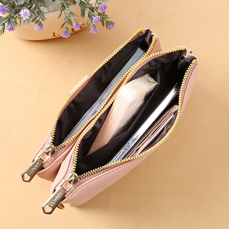 Handytasche mit zwei Fächern für Damen, multifunktionale Umhängetasche aus Leder