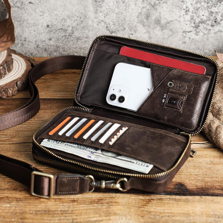 Multifunktionale Vintage-Tasche aus echtem Leder mit großem Fassungsvermögen und Schultergurt 