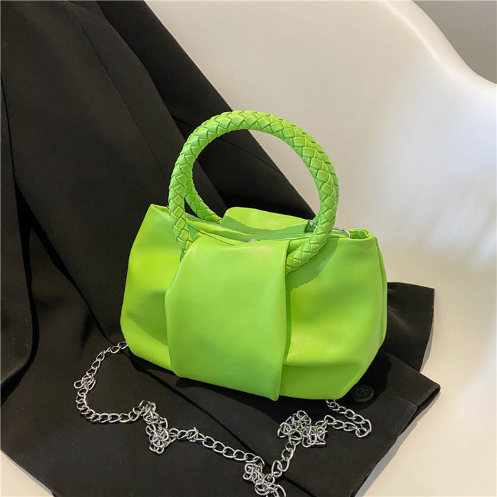 Umhängetasche für Damen, faltenförmig, Mini-Handtasche in Volltonfarbe