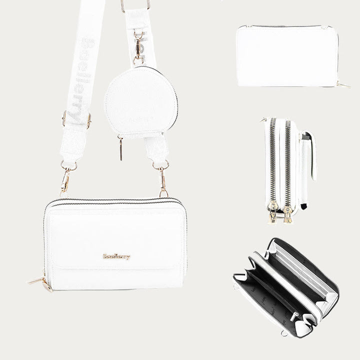 Handytasche für Damen mit Lychee-Muster und Alphabet-Trägern, Umhängetasche