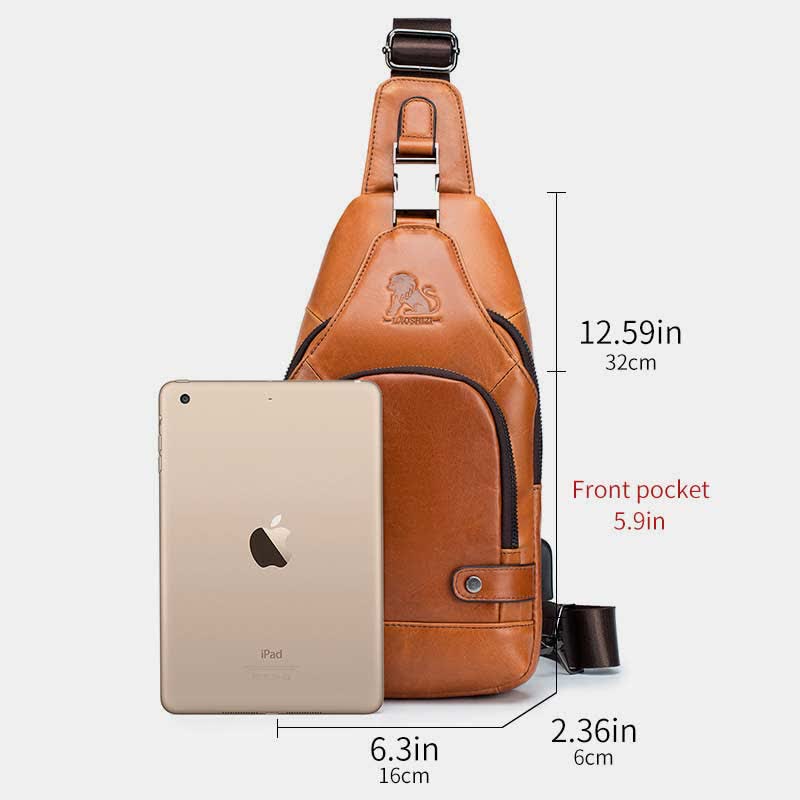 Schultertasche aus echtem Leder, lässiger Outdoor-Schulterrucksack, Brust-Tagesrucksack