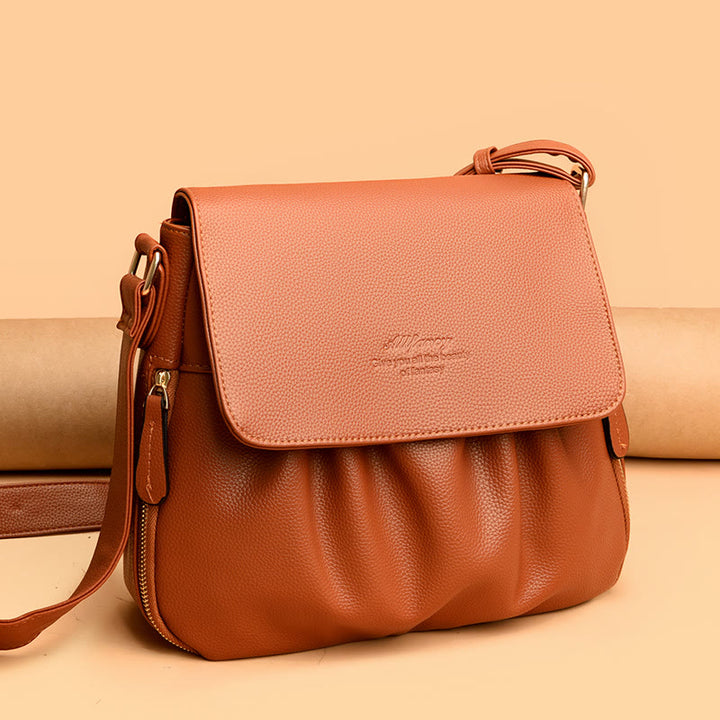 Freizeit-Umhängetasche für Damen im Plissee-Stil, leichte Ledertasche
