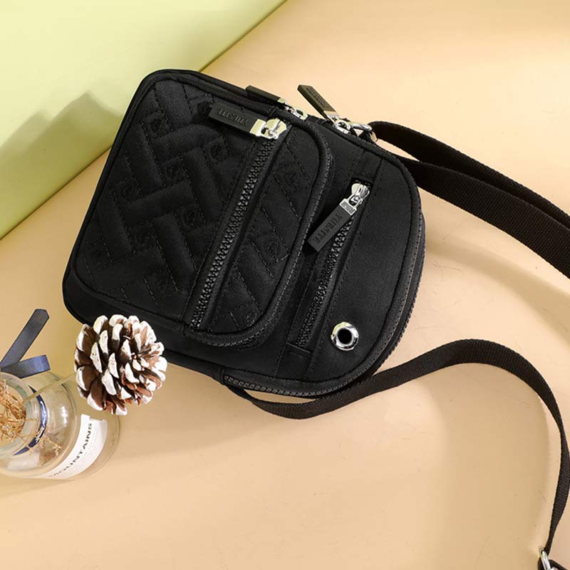 Lässige Umhängetasche aus Nylon mit mehreren Taschen und Loch für Kopfhörer