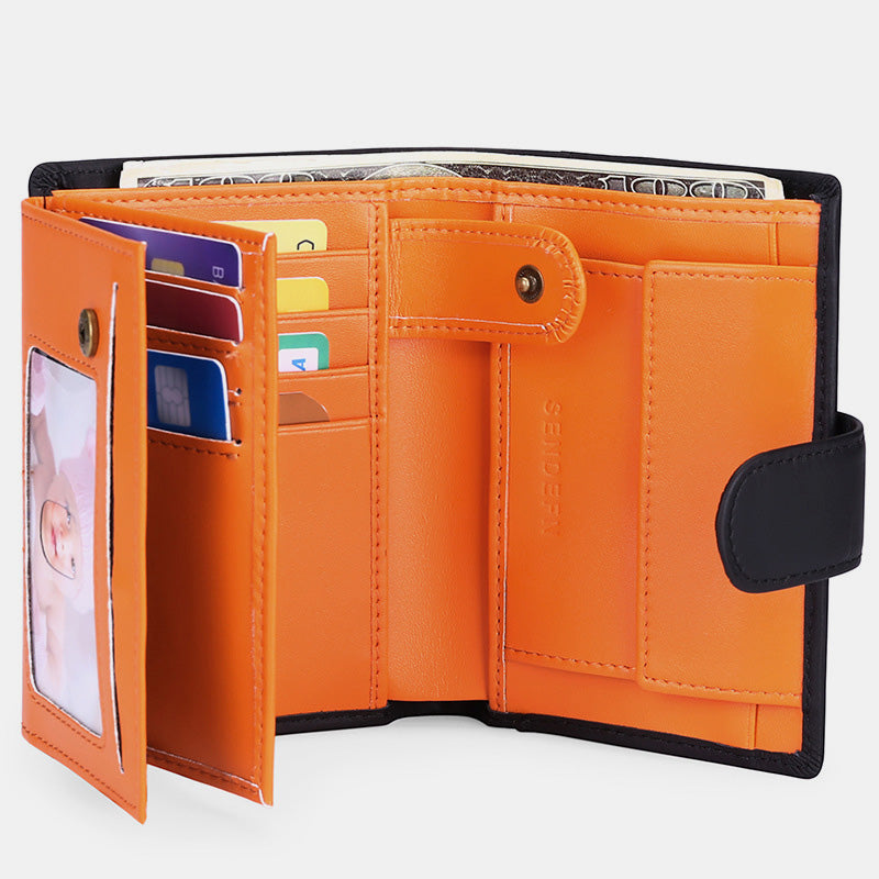 Kleine Geldbörse aus echtem Leder mit RFID-Blockierung - Orange - image 2