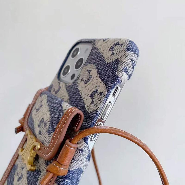 Vintage iPhone Kartenhalter Hülle Handytasche mit Umhängeband