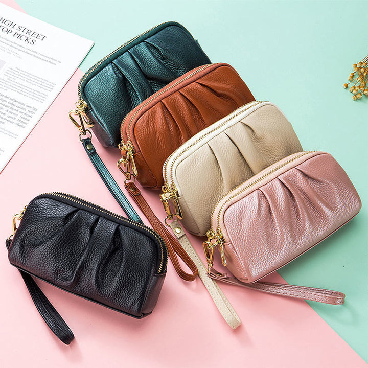 Clutch aus Rindsleder mit zwei Fächern, Handgelenktasche für Damen