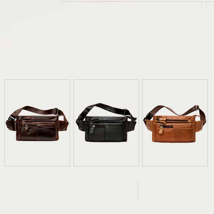 Klassische Sling Bag aus Leder für Herren, Gürteltasche mit verstellbarem Riemen