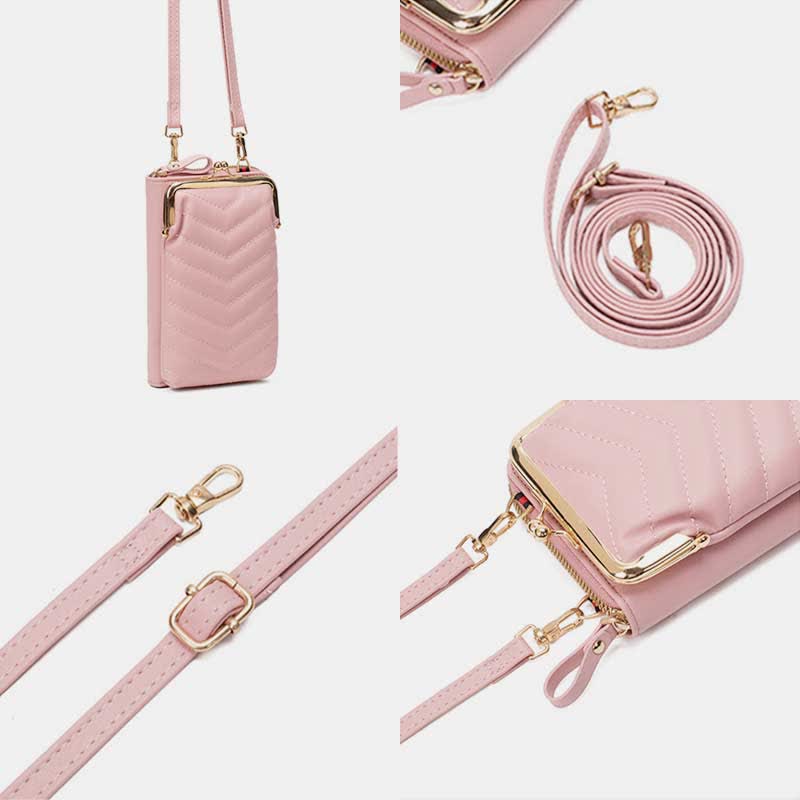 Kleine Crossbody-Handy-Geldbörse für Damen aus gestepptem Leder