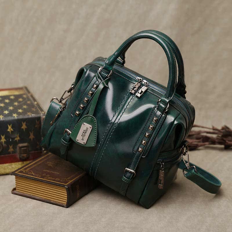 Retro Öl Wachs Leder Nieten Handtasche Tote Satchel Umhängetasche