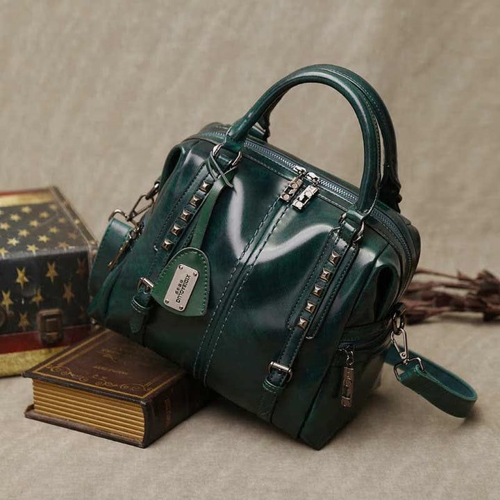 Retro Öl Wachs Leder Nieten Handtasche Tote Satchel Umhängetasche