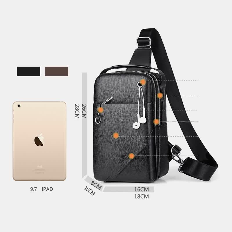 Herren Leder Sling Rucksack Brust Crossbody Schultertasche für Reisen Wandern