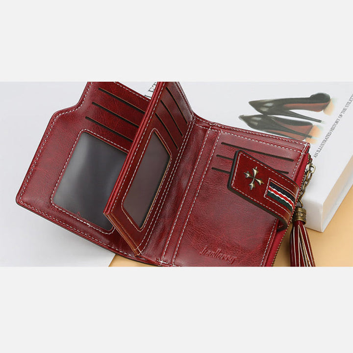 Kurze Bifold Brieftasche Retro Multi Slot Frauen Leder Geldbörse