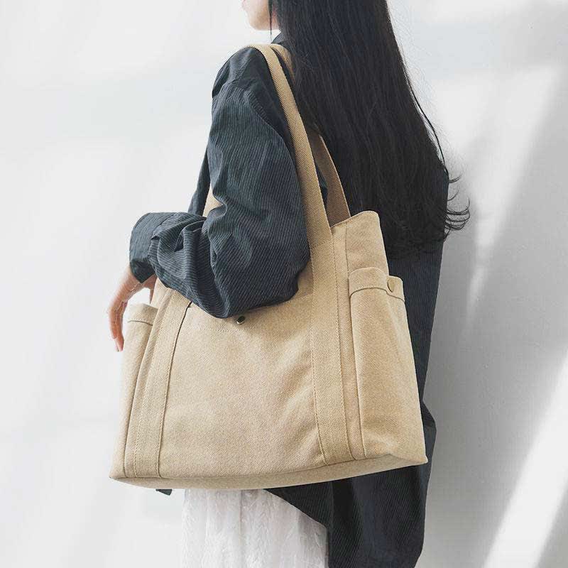 Große Kapazität Canvas Schultertasche Mehrere Taschen Handtasche Einkaufs