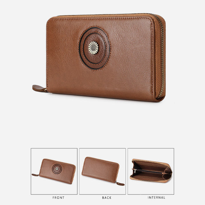 Geldbörse aus echtem Leder für Damen und Herren, einfarbige Clutch
