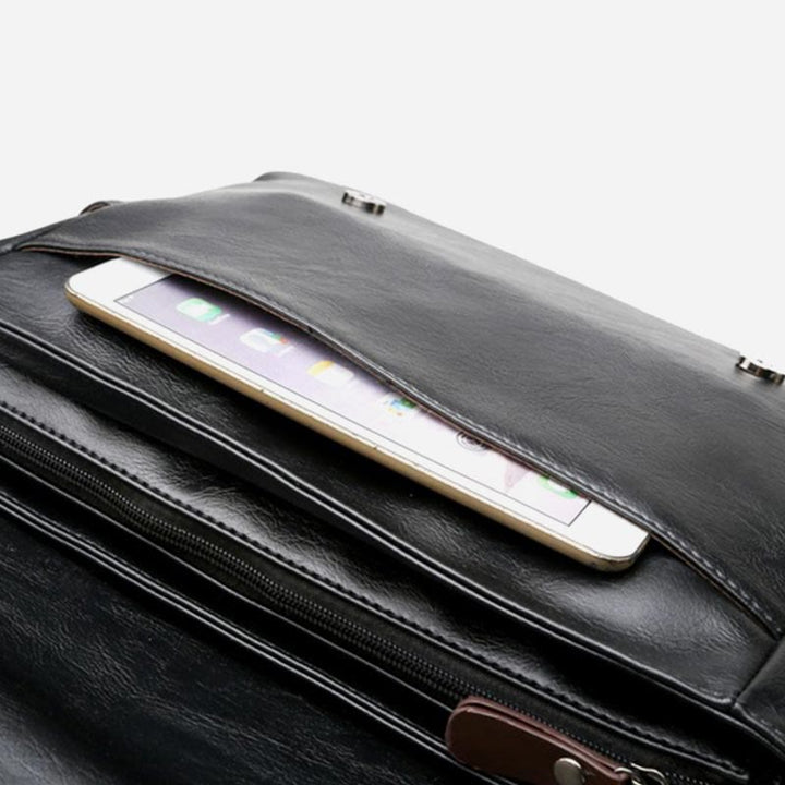 Messenger Bag für Herren, wasserdichte Schultertasche aus PU mit aufgesetzter Klappe
