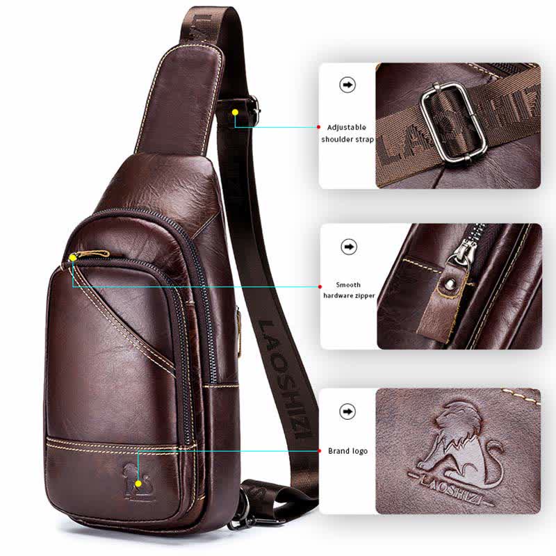 Rindsleder Leder wasserdicht Casual Sling Bag Daypack Schulter Brust Tasche