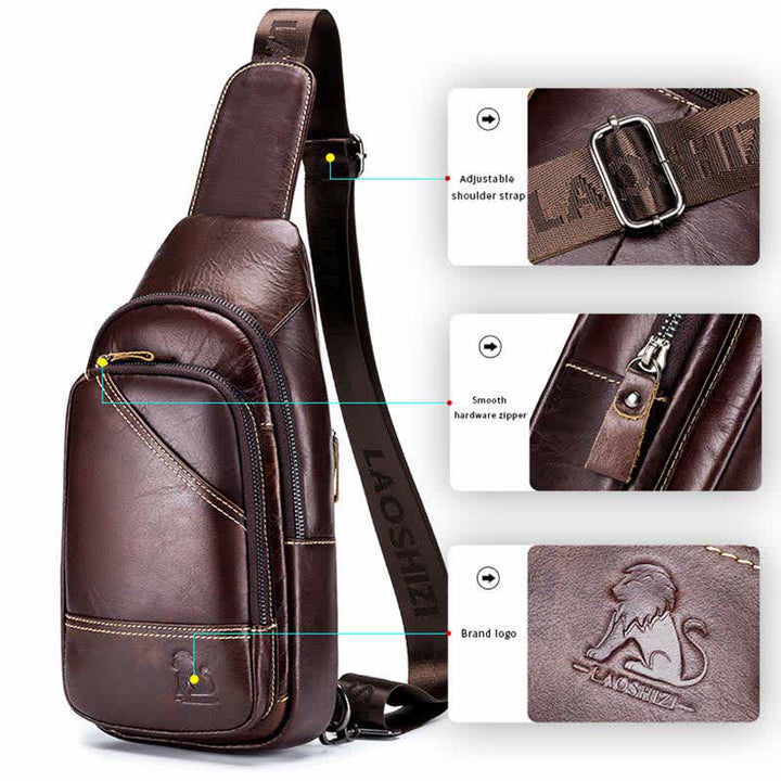 Rindsleder Leder wasserdicht Casual Sling Bag Daypack Schulter Brust Tasche