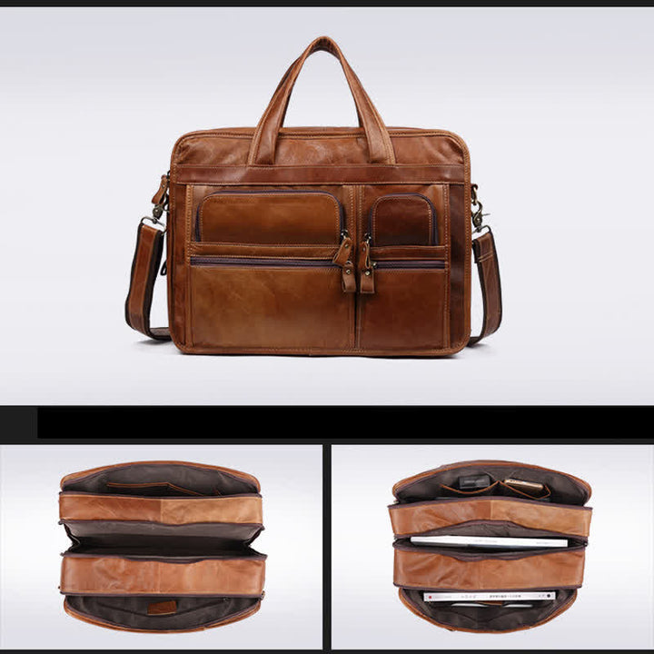 Aktentasche aus echtem Leder für Herren, 15,6 Zoll, Business-Laptoptasche mit Umhängegurt