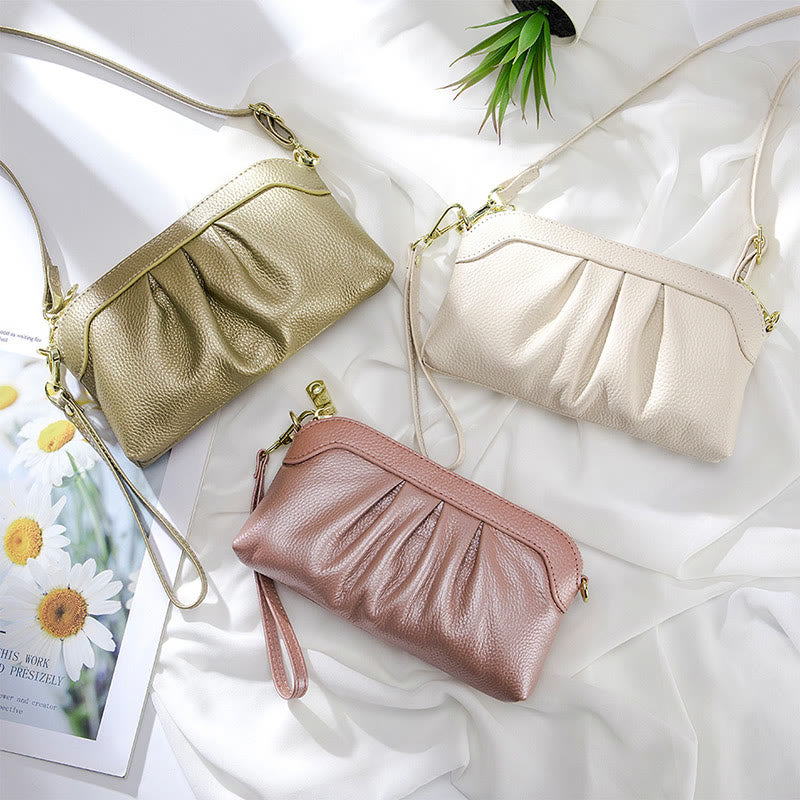Clutch aus echtem Leder für Damen, Handgelenktasche, Umhängetasche