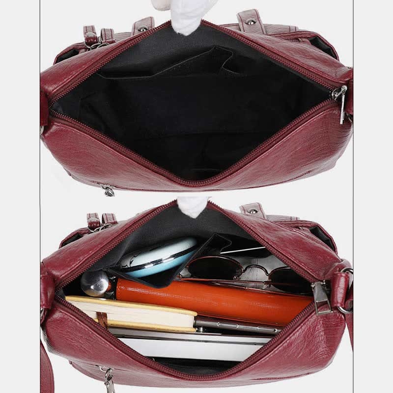 Umhängetasche für Damen, mehrere Taschen, weiches Leder, Reißverschlusstasche, Schultertasche