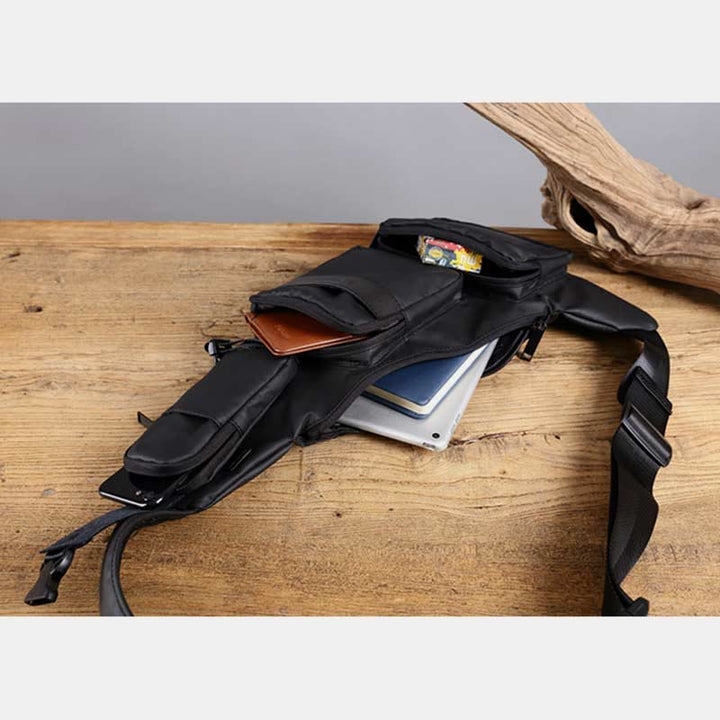Schultertasche für Herren, Schwarz, großes Fassungsvermögen, minimalistischer Oxford-Umhängerucksack