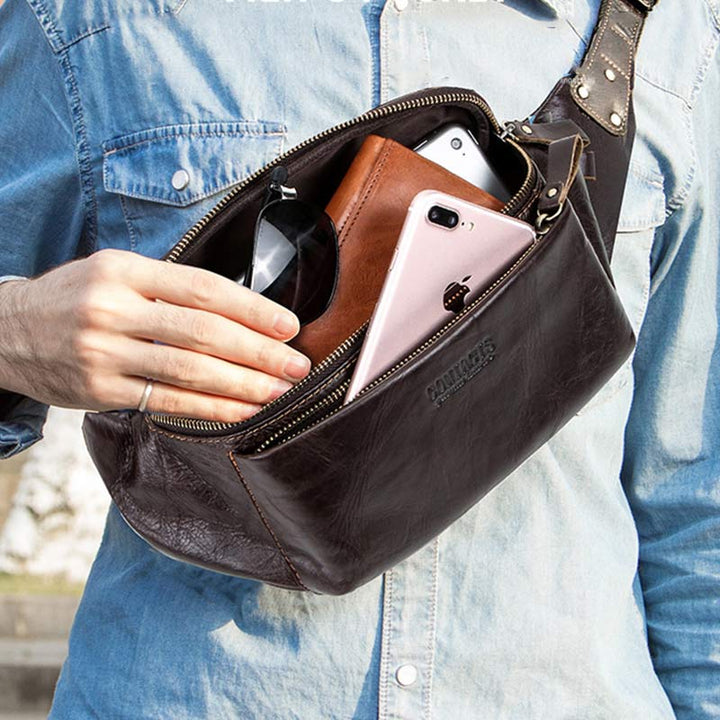 Gürteltasche aus echtem Leder, Brusttasche mit verstellbarem Gürtel
