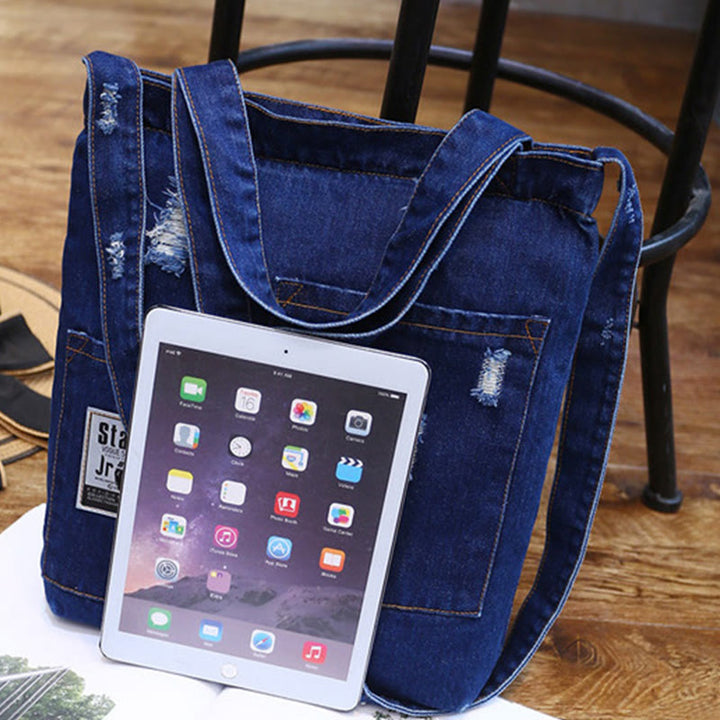 Denim Tote für Ausflüge Retro Canvas zerrissene Umhängetasche - image 14