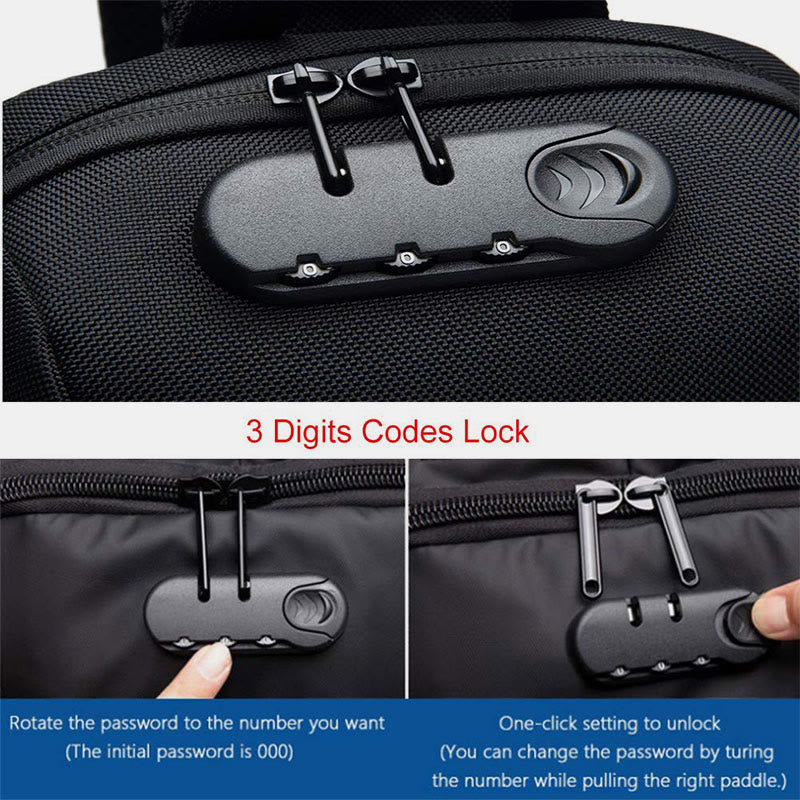 Modische Schultertasche mit mehreren Taschen, Brusttasche mit Passschloss und USB-Ladeanschluss
