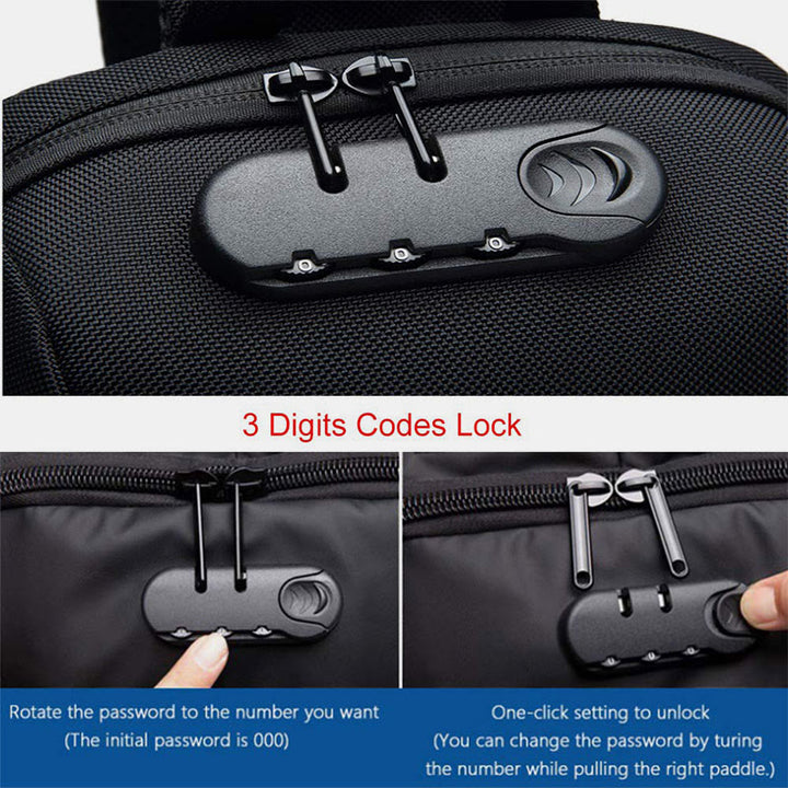 Modische Schultertasche mit mehreren Taschen, Brusttasche mit Passschloss und USB-Ladeanschluss