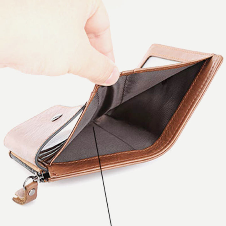 Geldbörse Herren RFID Vintage Doppelt gefaltet Ölwachs Leder Geldbörse