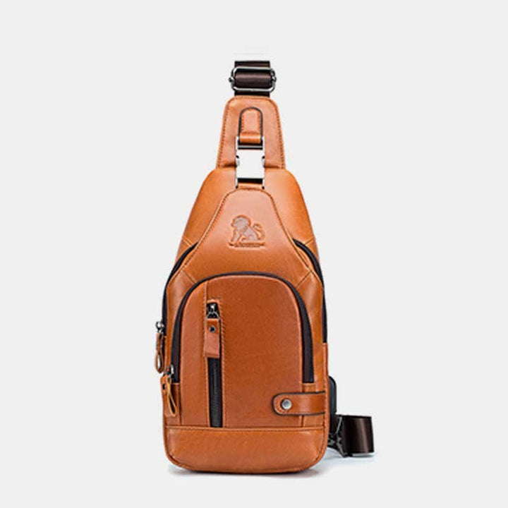 Schultertasche aus echtem Leder, lässiger Outdoor-Schulterrucksack, Brust-Tagesrucksack