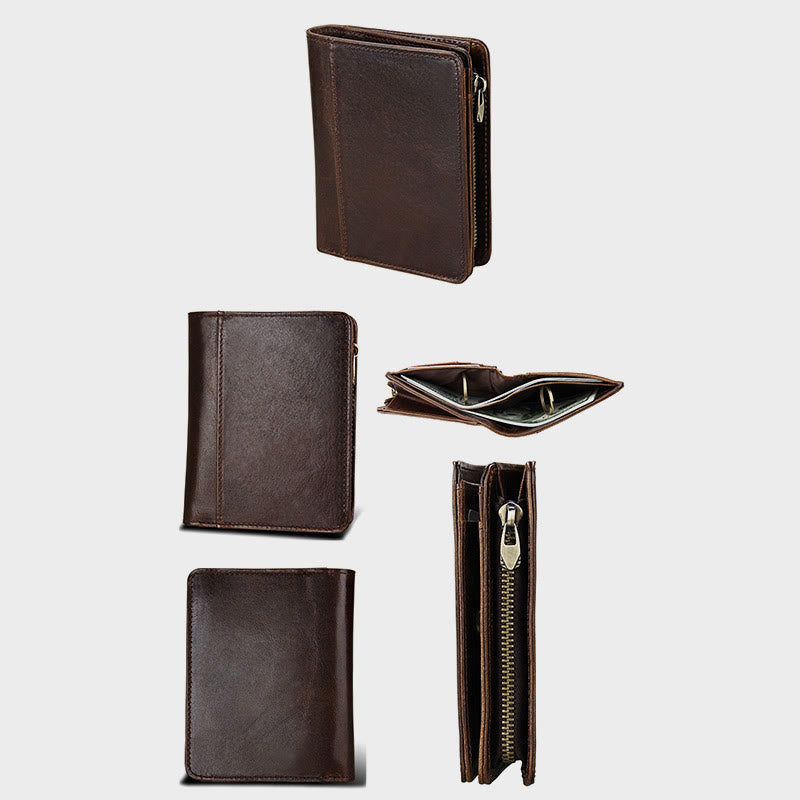 Brieftasche Für Männer Kurze Anti-Diebstahl Echtes Leder Retro