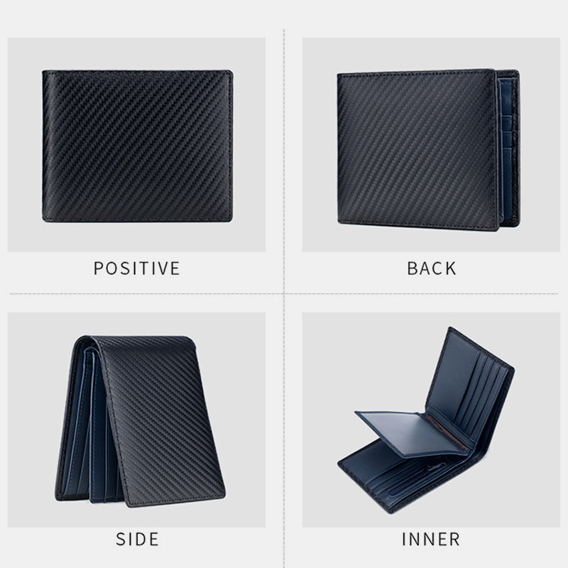 RFID Multi-Slot Prägung Echtes Leder Dreifach gefaltete Super Slim Kurze Brieftasche