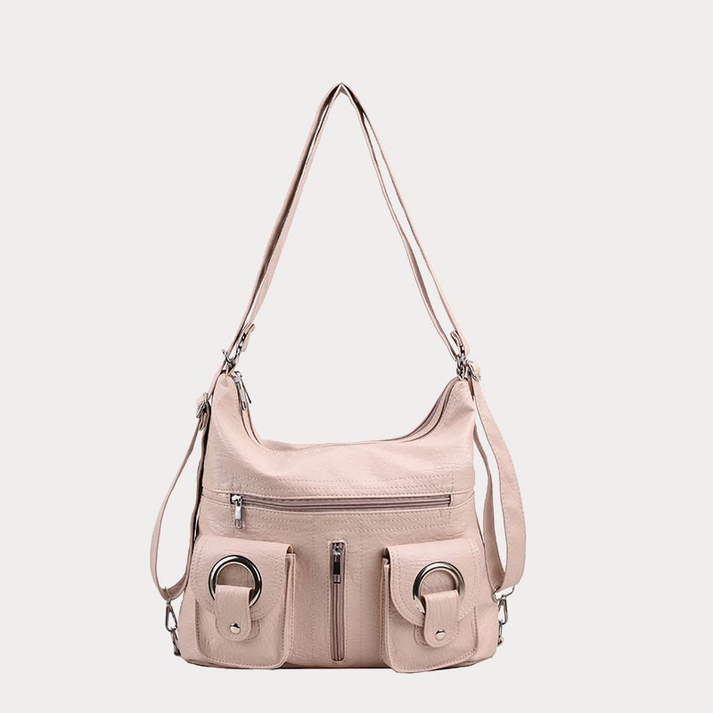 Umwandelbarer Rucksack aus weichem Leder mit zwei Fächern für Damen